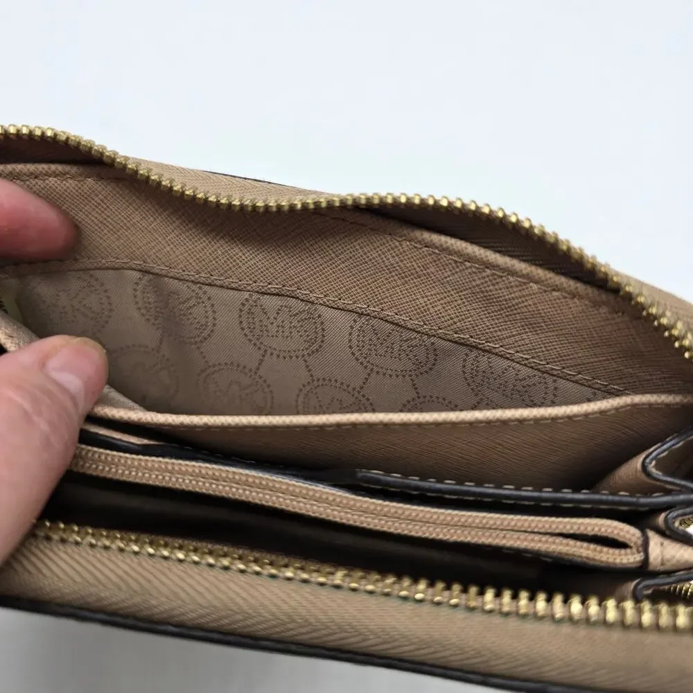 Michael Kors Jet Set Travel Zip Around Clutch Wallet Snake Print Brown NO STRAP